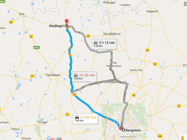 ಮಧುಗಿರಿಗೆ ತೆರಳಲು ನೆರವಾಗುವ ಮಾರ್ಗಸೂಚಿ