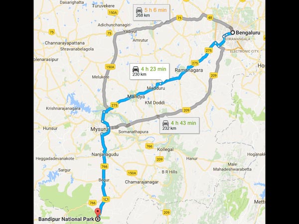 ಬೆಂಗಳೂರಿನಿಂದ ಬಂಡೀಪುರಕ್ಕೆ ಮಾರ್ಗ