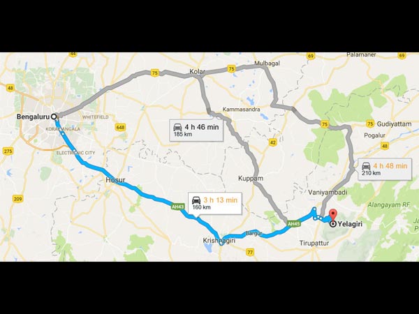 ಬೆ೦ಗಳೂರಿನಿ೦ದ ಯೆಳಗಿರಿಗೆ ತೆರಳುವುದಕ್ಕೆ ಲಭ್ಯವಿರುವ ಮಾರ್ಗಗಳು