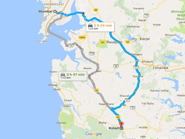 From Mumbai to Kolad Route From Mumbai to Kolad Route