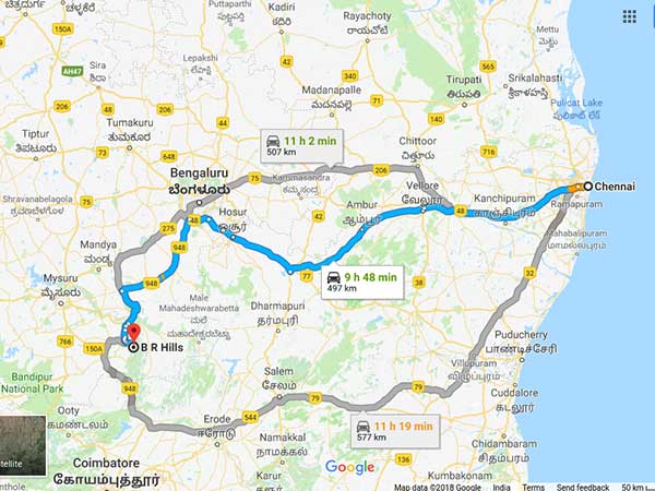 ಚೆನ್ನೈನಿಂದ ಬಿಆರ್ ಹಿಲ್ಸ್ ತಲುಪುವುದು ಹೇಗೆ?