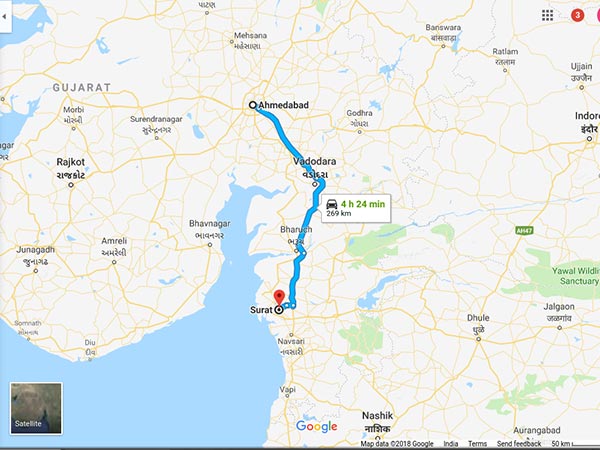 2.ಅಹಮದಾಬಾದ್ ನಿಂದ ಸೂರತ್ ತಲುಪುವುದು ಹೇಗೆ?
