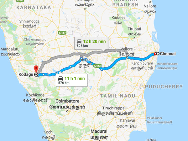 ಚೆನ್ನೈ ನಿಂದ ಕೂರ್ಗ್ ಗೆ ತಲುಪುವುದು ಹೇಗೆ?